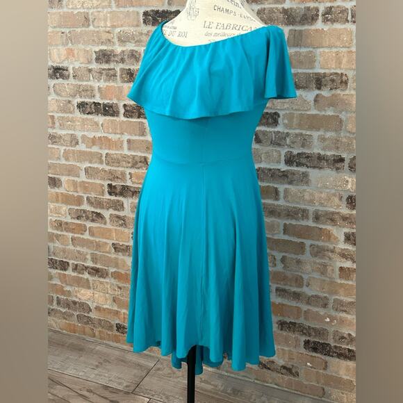 Susana Monaco teal off the shoulder stretch midi dress romantic pretty sz M - Picture 5 of 8